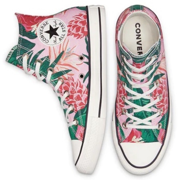 Converse Chuck Taylor All Star High Jungle Scene - Pink Floral Print NWOT - Picture 1 of 5